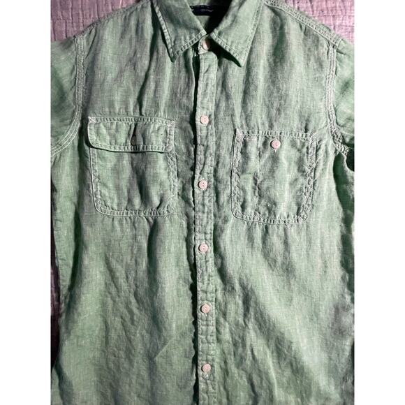Ralph Lauren Womens - Sz 4 - Linen Bright Green Long Sleeve Button Down - EUC - Picture 4 of 7